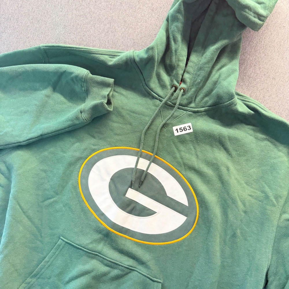 NFL Green Bay Packers Hoodie Mens XL Green Embroidered Logo Pullover Sweatshirt